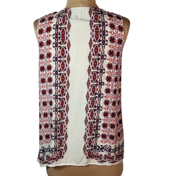 ARTISAN NY  Keyhole Tassel Tie Neckline Sleeveless Boho Print Rayon Top - Picture 7 of 11